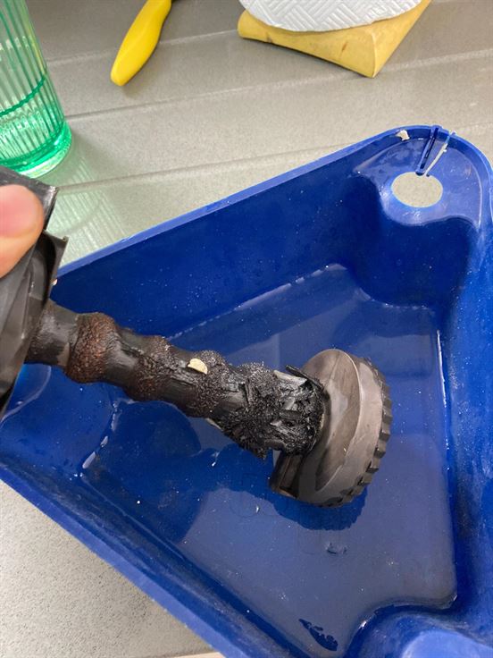 Condensate trap component removed from the older Vaillant boiler for cleaning