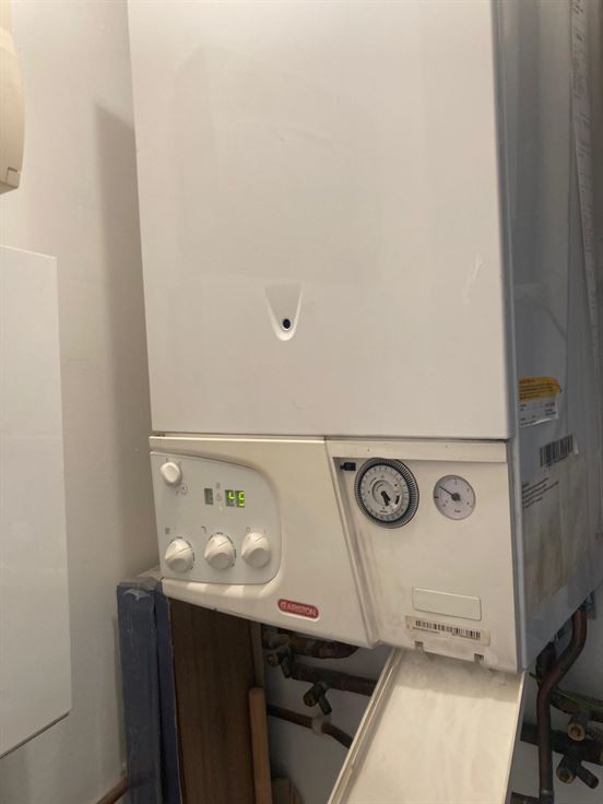 Front view of the failed Ariston boiler before the Keston replacement