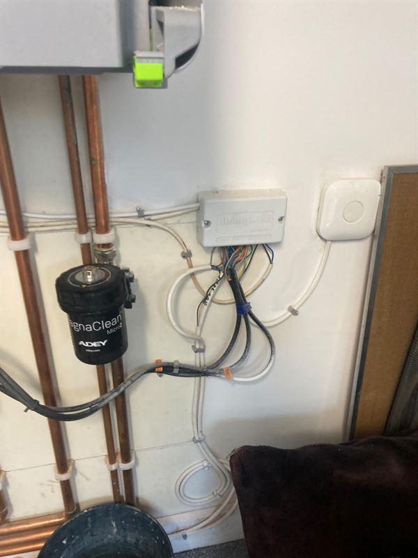 Heating wiring centre and cables beneath the Worcester Bosch boiler