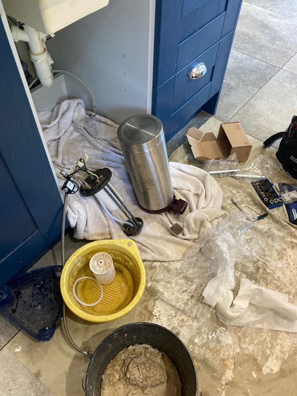 Dismantled Quooker tank and components during servicing in Stevenage