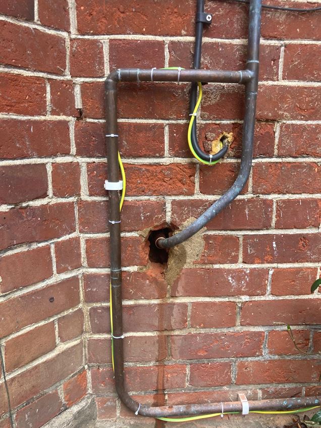 External gas pipework and bonding at the Bushey property