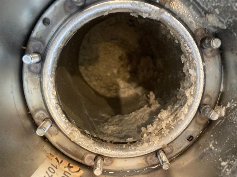 Limescale deposits inside the opened Quooker tank