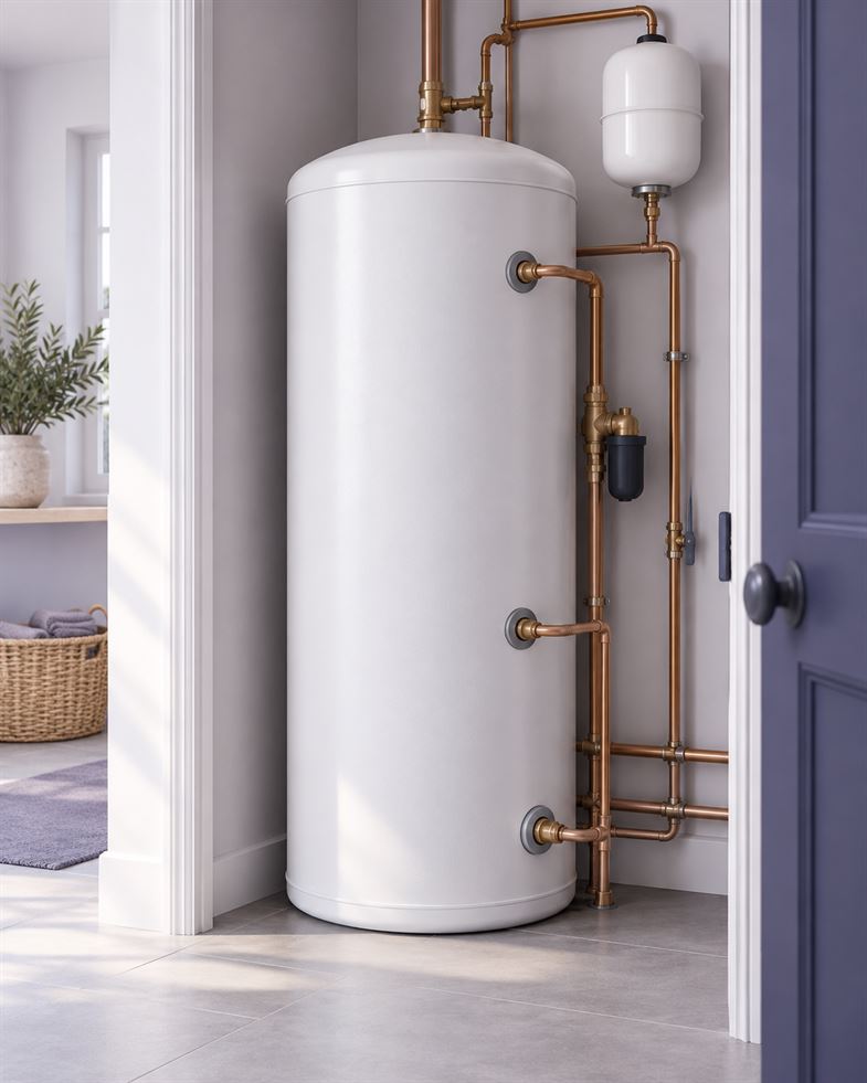 Illustration of an unvented hot water cylinder
